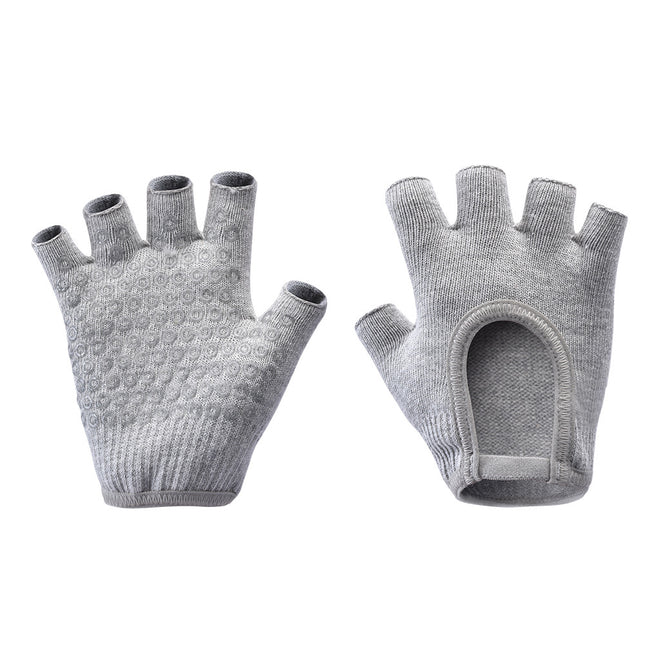 Grey 2-Pack Women's Non-Slip Yoga Gloves - Open Back Half Finger Cotton Stretchy Grip Gloves for Aerial Yoga, Pilates, and Fitness