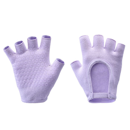 Purple 2-Pack Women's Non-Slip Yoga Gloves - Open Back Half Finger Cotton Stretchy Grip Gloves for Aerial Yoga, Pilates, and Fitness.