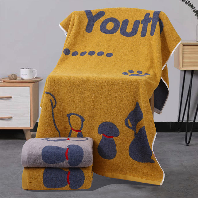 Yellow Dog Deluxe Extra Large Pure Cotton Beach & Bath Towel | Highly Absorbent, Thick 70 x 140 cm | Fun Cartoon Design.