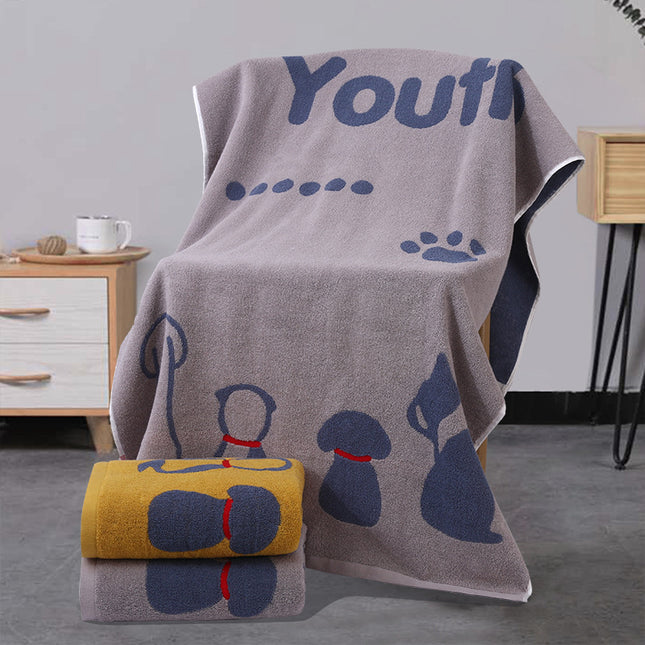 Grey Dog Deluxe Extra Large Pure Cotton Beach & Bath Towel | Highly Absorbent, Thick 70 x 140 cm | Fun Cartoon Design.