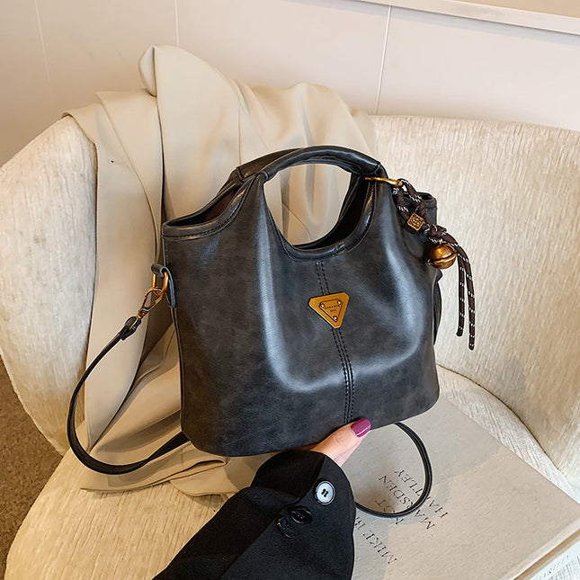Black Vintage Soft PU Leather Crossbody Handbag | Large Capacity Shoulder Tote | Unique Minimalist Design.