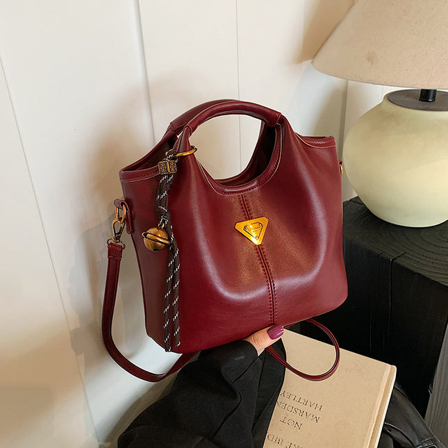 Red Vintage Soft PU Leather Crossbody Handbag | Large Capacity Shoulder Tote | Unique Minimalist Design.