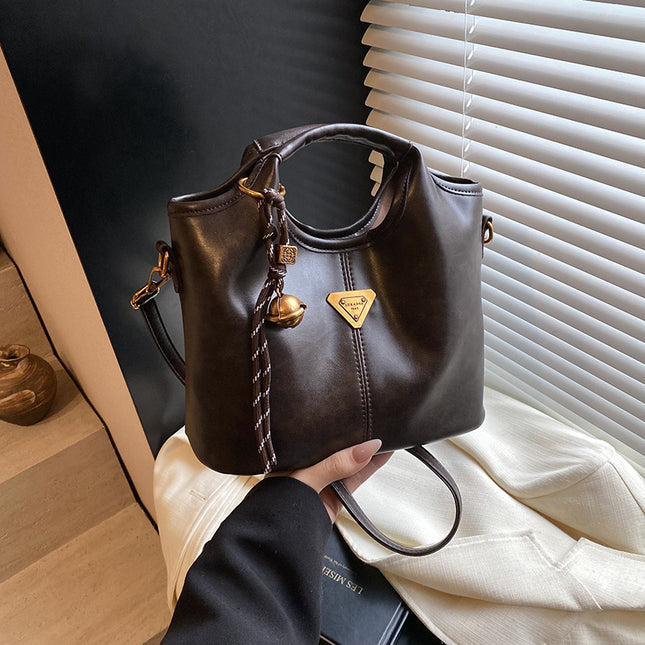Coffee-brown Vintage Soft PU Leather Crossbody Handbag | Large Capacity Shoulder Tote | Unique Minimalist Design.