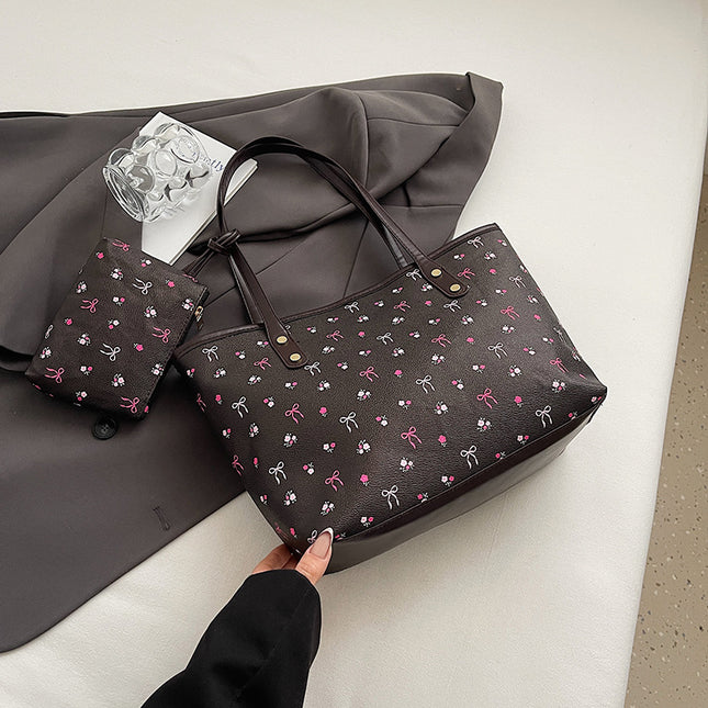Coffee Large Capacity Daily Commuter Tote Bag Set | Versatile Shoulder Handbag with Matching Pouch | 38cm Length Casual Carryall.