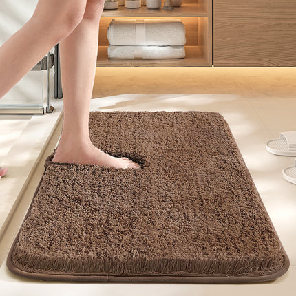 Brown 60*90cm Luxury 3.5cm Shag Bath Mat | Silver Ion Antibacterial Technology | Quick Dry Non-Slip TPR Bathroom Rug.