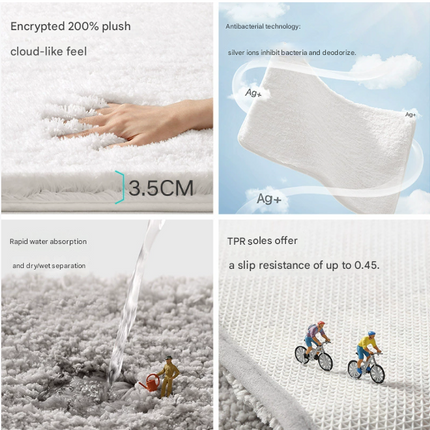 Brown 60*90cm Luxury 3.5cm Shag Bath Mat | Silver Ion Antibacterial Technology | Quick Dry Non-Slip TPR Bathroom Rug.
