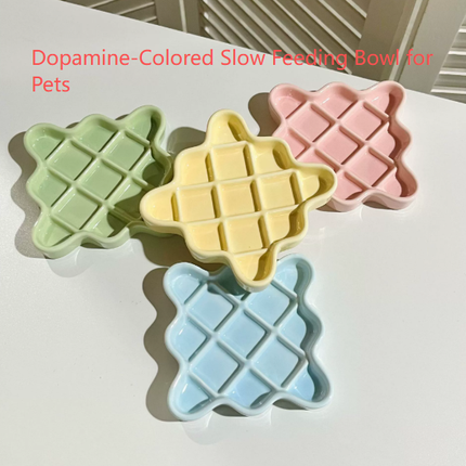 Pink Ceramic Slow Feeder Licking Plate for Cats and Dogs | Raised Anti-Choking Grid Design | 11.5 cm Durable Pet Dish.
