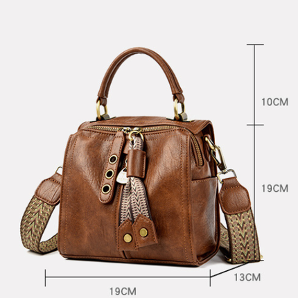 Brown Vintage Look PU Leather Box Bag | Stylish Top Handle Crossbody Tote | Multi-Carry Bucket Bag with Wide Strap.