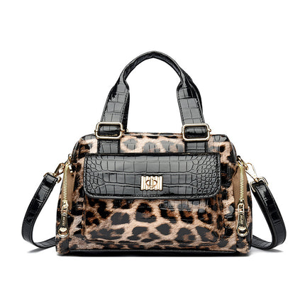 Brown Luxurious Patterned Handbag | Structured Top Handle Shoulder Bag | Fashion Trend High-Gloss Tote.
