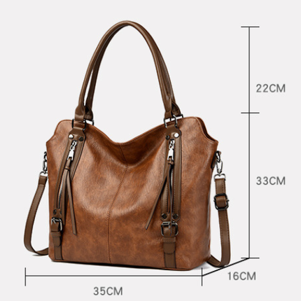 Black Vintage Soft PU Leather Tote Bag | Large Capacity Multi-Pocket Handbag | Convertible Shoulder & Crossbody Bag.