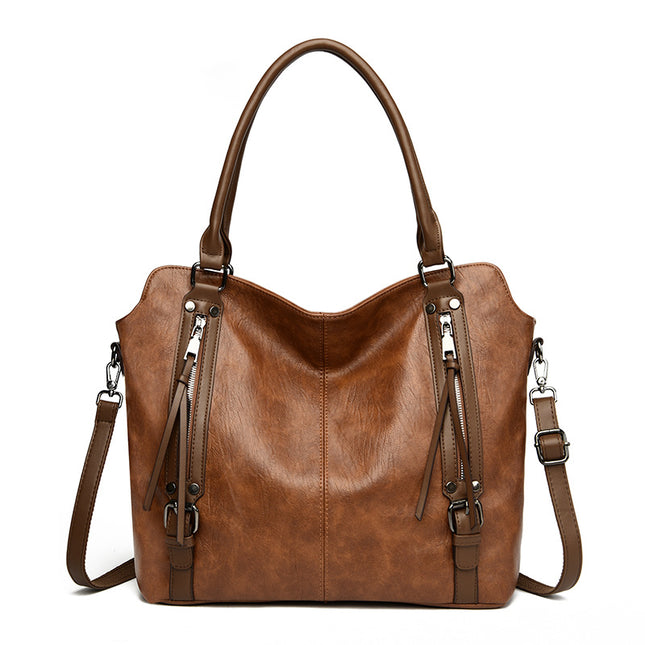 Brown Vintage Soft PU Leather Tote Bag | Large Capacity Multi-Pocket Handbag | Convertible Shoulder & Crossbody Bag.