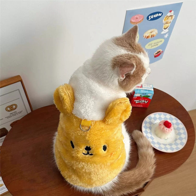 XXL Cozy Fleece Cat Vest and Hoodie | Warm Winter Pet Costume | Adorable Plush Teddy Design for Small to Medium Cats.