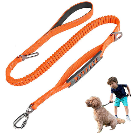 Orange Heavy Duty Elastic Bungee Dog Leash | Anti-Pull Safety Shock Absorber | Multi-Functional Training Lead for Medium to Large Dogs.