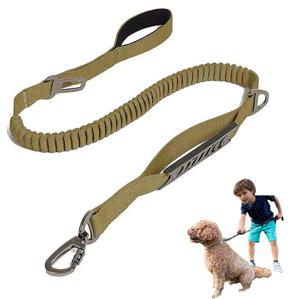 Khaki Heavy Duty Elastic Bungee Dog Leash | Anti-Pull Safety Shock Absorber | Multi-Functional Training Lead for Medium to Large Dogs.