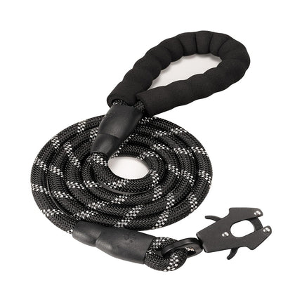 Black High Strength Nylon Rope Dog Leash | 1.5M Heavy Duty Lead with Anodized Frog Clip | Padded Comfort Handle for Training.