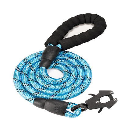 Light Blue High Strength Nylon Rope Dog Leash | 1.5M Heavy Duty Lead with Anodized Frog Clip | Padded Comfort Handle for Training.
