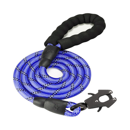 Dark Blue High Strength Nylon Rope Dog Leash | 1.5M Heavy Duty Lead with Anodized Frog Clip | Padded Comfort Handle for Training.