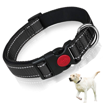 Black 5pcs Tactical Reflective Dog Collar with Quick-Release Safety Lock | Neoprene Padded Nylon | GPS Tracker Pouch Compatible.