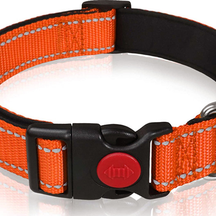 Orange 5pcs Tactical Reflective Dog Collar with Quick-Release Safety Lock | Neoprene Padded Nylon | GPS Tracker Pouch Compatible.