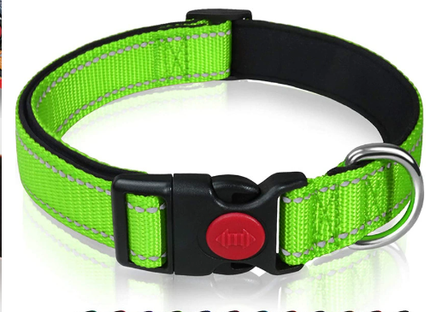 Green 5pcs Tactical Reflective Dog Collar with Quick-Release Safety Lock | Neoprene Padded Nylon | GPS Tracker Pouch Compatible.