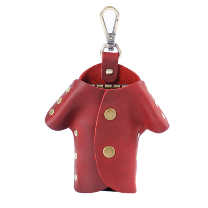 Wine Red Genuine Crazy Horse Leather Key Case Creative Jacket Shape Holder Vintage Cowhide Pouch for Car Fob & House Keys Brown.