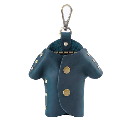 Blue Genuine Crazy Horse Leather Key Case Creative Jacket Shape Holder Vintage Cowhide Pouch for Car Fob & House Keys Brown.