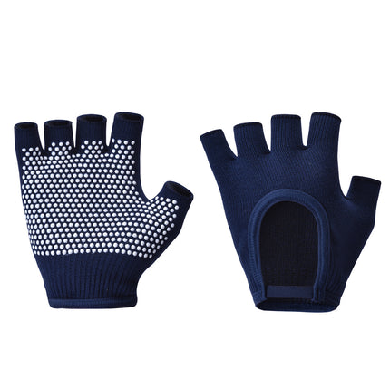 Navy Blue 2-Pack Women's Non-Slip Yoga Gloves - Open Back Half Finger Cotton Stretchy Grip Gloves for Aerial Yoga, Pilates, and Fitness.