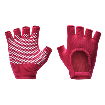 Rose Red 2-Pack Women's Non-Slip Yoga Gloves - Open Back Half Finger Cotton Stretchy Grip Gloves for Aerial Yoga, Pilates, and Fitness.