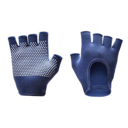 Dark Blue 2-Pack Women's Non-Slip Yoga Gloves - Open Back Half Finger Cotton Stretchy Grip Gloves for Aerial Yoga, Pilates, and Fitness.