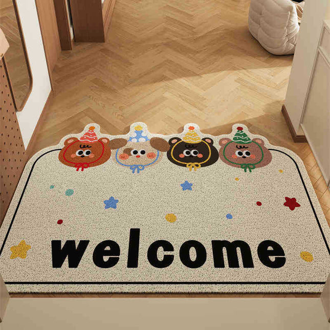 Box Puppy Bear Set of 2 Cartoon PVC Coil Entrance Mats - Non-Slip Dirt Trapping Door Mats (50x80cm).