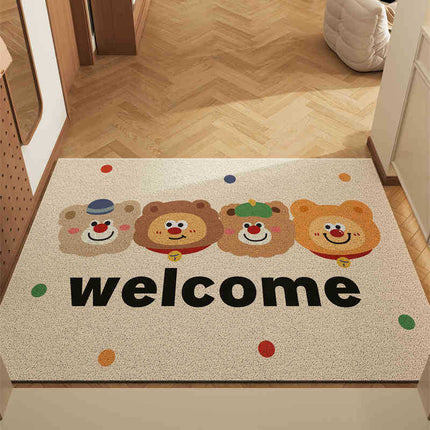 Set of 2 Healing Bear Cartoon PVC Coil Entrance Mats - Non-Slip Dirt Trapping Door Mats (50x80cm).