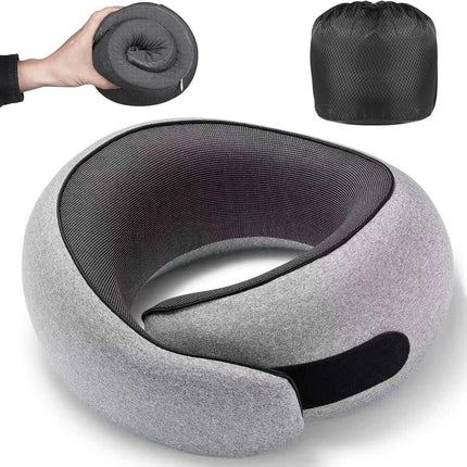Light Grey Ergonomic Memory Foam Travel Neck Pillow - U-Shaped Support for Naps & Journeys.