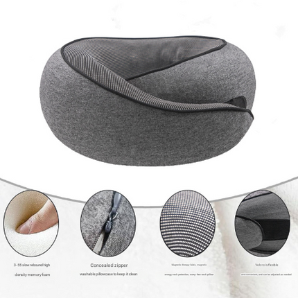 Light Grey Ergonomic Memory Foam Travel Neck Pillow - U-Shaped Support for Naps & Journeys.