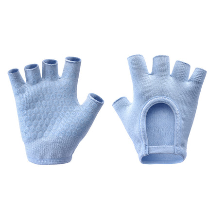 Blue 2-Pack Women's Non-Slip Yoga Gloves - Open Back Half Finger Cotton Stretchy Grip Gloves for Aerial Yoga, Pilates, and Fitness.