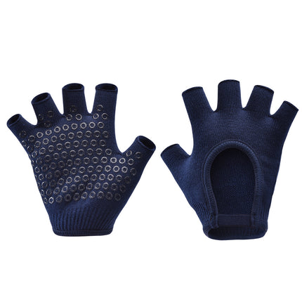 Navy Blue 2-Pack Women's Non-Slip Yoga Gloves - Open Back Half Finger Cotton Stretchy Grip Gloves for Aerial Yoga, Pilates, and Fitness.