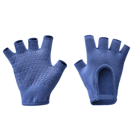 Dark Blue 2-Pack Women's Non-Slip Yoga Gloves - Open Back Half Finger Cotton Stretchy Grip Gloves for Aerial Yoga, Pilates, and Fitness.