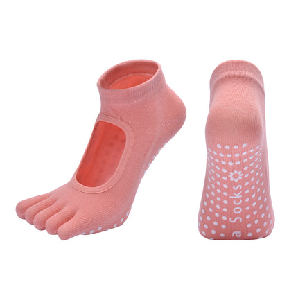 Orange 3-Pack Women's Non-Slip Five-Finger Yoga Socks - Open Back Combed Cotton Pilates & Fitness Grip Socks for Professional Exercise.