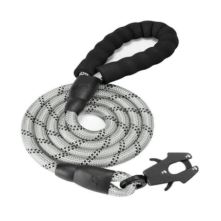 Grey High Strength Nylon Rope Dog Leash | 1.5M Heavy Duty Lead with Anodized Frog Clip | Padded Comfort Handle for Training.