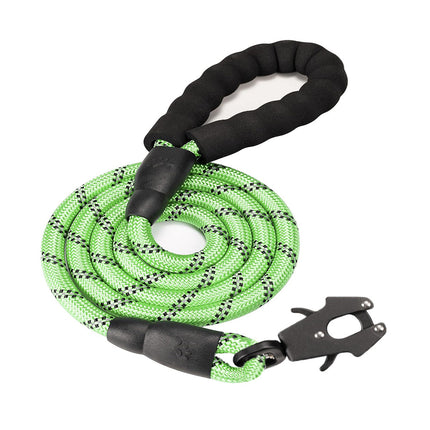 Green High Strength Nylon Rope Dog Leash | 1.5M Heavy Duty Lead with Anodized Frog Clip | Padded Comfort Handle for Training.