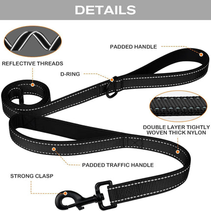 Orange 2.5 Meter Heavy Duty Reflective Dog Leash | Double Padded Traffic Handle | Anti-Chafe Tightly Woven Nylon for Large Dogs.