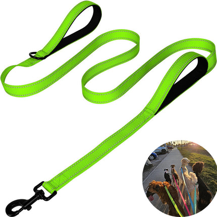Green 2.5 Meter Heavy Duty Reflective Dog Leash | Double Padded Traffic Handle | Anti-Chafe Tightly Woven Nylon for Large Dogs.