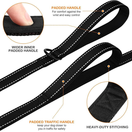 Green 2.5 Meter Heavy Duty Reflective Dog Leash | Double Padded Traffic Handle | Anti-Chafe Tightly Woven Nylon for Large Dogs.