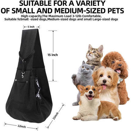 Black Portable Pet Carrier Backpack - Adjustable Shoulder Sling for Small Dogs & Cats (69.85 x 59.94 x 39.88cm) - Breathable Outdoor Travel Bag.