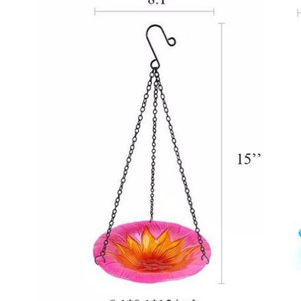 Red Decorative Hanging Glass Flower Bird Bath - 8.1 Inch Vibrant Outdoor Garden Accent.