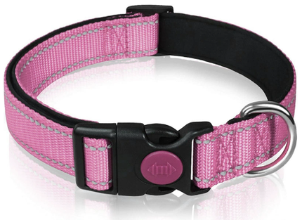 Pink 5pcs Tactical Reflective Dog Collar with Quick-Release Safety Lock | Neoprene Padded Nylon | GPS Tracker Pouch Compatible.