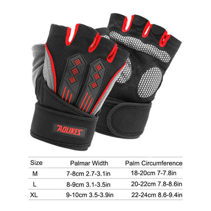 M Red Fingerless Workout Gloves with Wrist Support - Non-Slip, Breathable Gym Gloves for Weightlifting and Cycling.