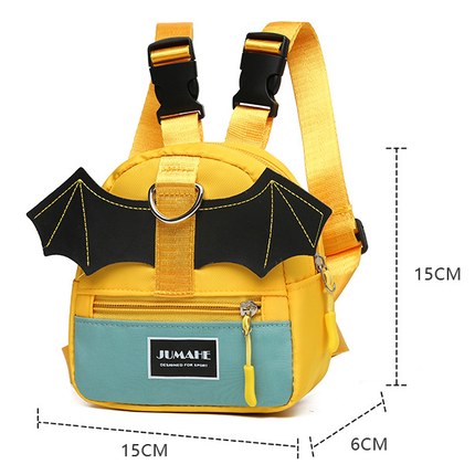 Yellow-green Adorable Bat-Wing Pet Backpack for Dogs | Self-Wearing Snack Pouch | Adjustable Harness Bag with Leash Attachment.