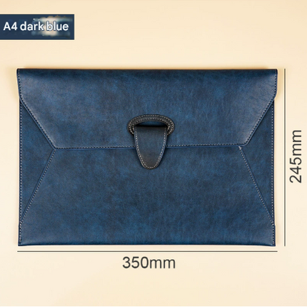 Dark Blue Professional A4 PU Leather Document Bag | Magnetic Clasp Business Portfolio | Waterproof File Pouch for Contracts.