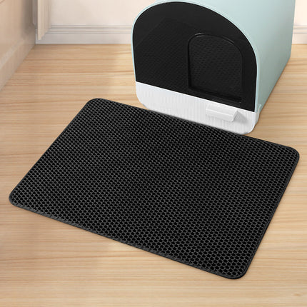 Black Large Double-Layer Cat Litter Trapping Mat - Waterproof EVA Honeycomb Design for Scatter Control (45cm x 60cm).