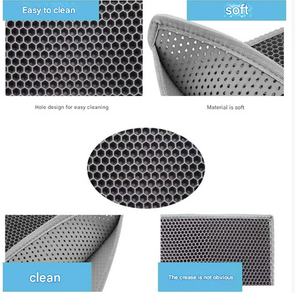 Black Large Double-Layer Cat Litter Trapping Mat - Waterproof EVA Honeycomb Design for Scatter Control (45cm x 60cm).